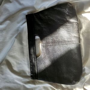 Vintage Black Real Leather Handbag Clutch from the 50s/60s
